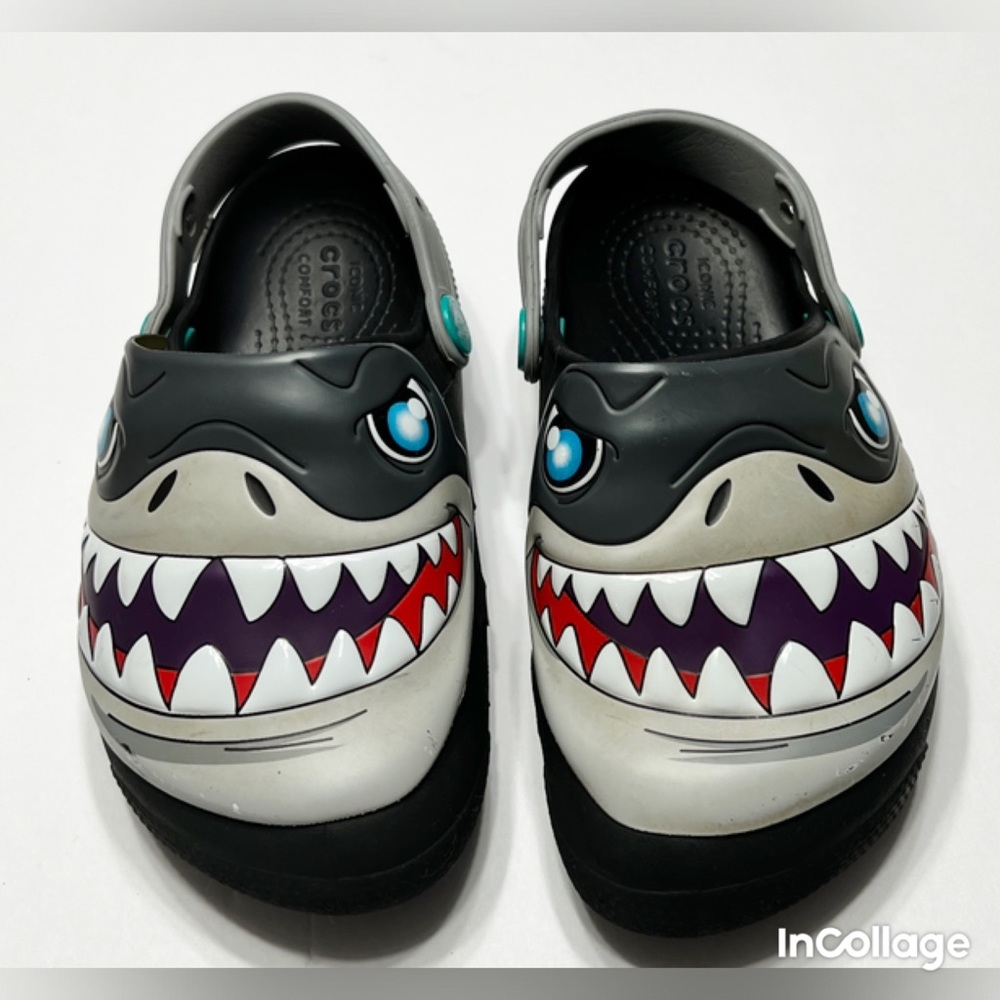 Kids Crocs Clogs Fun Lab Light Up Shark Face Size J 1
